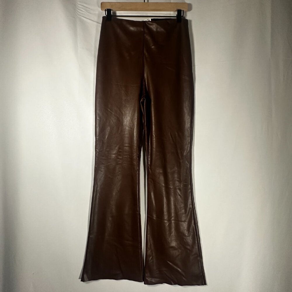 Avec Les Filles Faux Leather Flare Pants Brown High Rise Size M